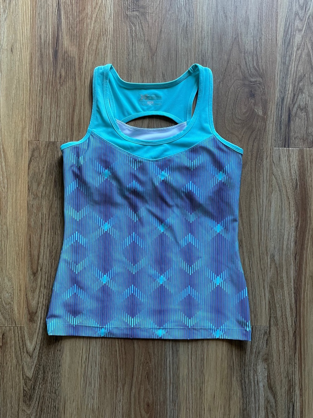 Xersion Teal Patterned Racerback Tank Top